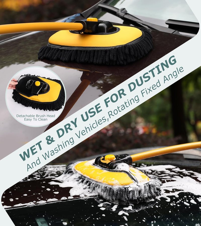 KASTWAVE Car Wash Brush kit, Telescopic Car Cleaning Brush, Including a spare black brush head & a Wash Mop with Extendable Extra-Long Handles & Scratch-Free - Image 3