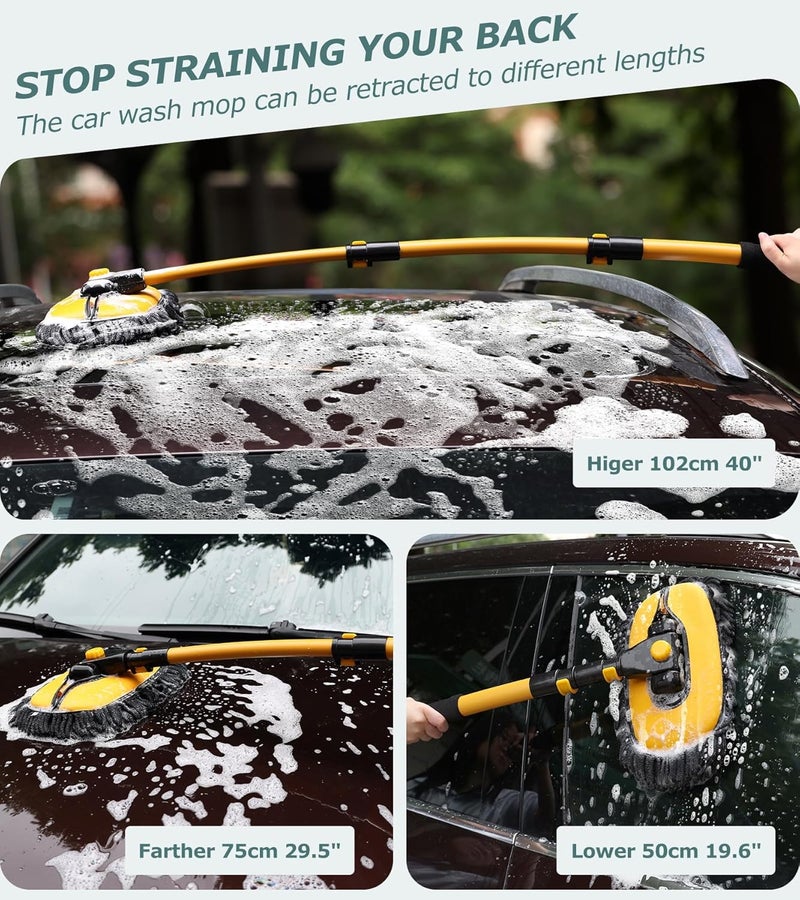 KASTWAVE Car Wash Brush kit, Telescopic Car Cleaning Brush, Including a spare black brush head & a Wash Mop with Extendable Extra-Long Handles & Scratch-Free - Image 4