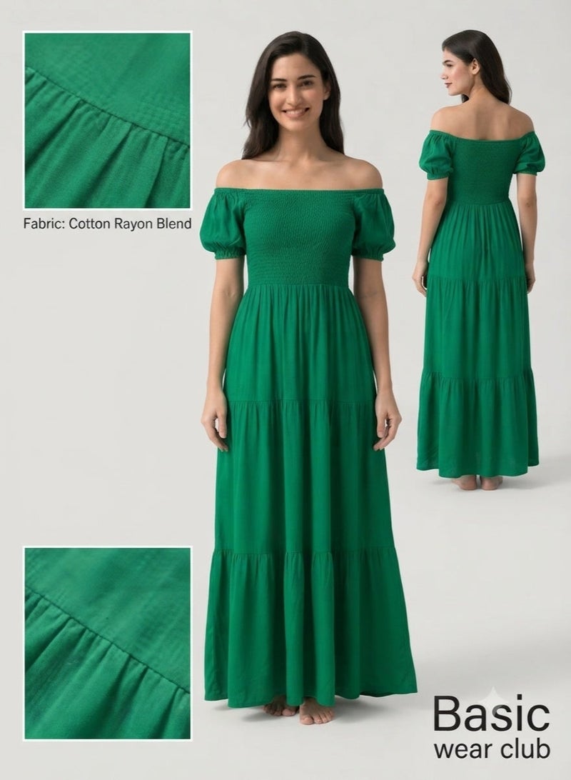 بيزيك وير كلاب فستان طويل بسيط بتصميم طبقات من Basic wear club - Image 1