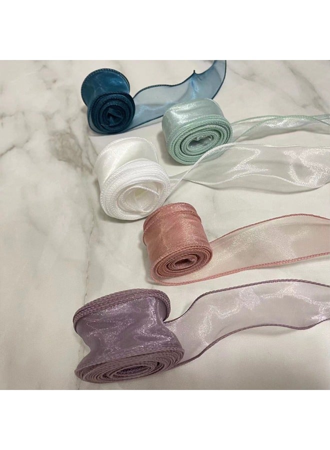 Zeemey 5pcs, 1.57 inch x 10 yards (Total 50 yards), Cake Flower Ribbon Tie, Butterfly DIY Headband Material, Wave Curl Packaging Tie, Fishtail Yarn Woven Satin Floating Color Ribbon For Room Decoration, Wedding Party Decoration Ribbon, Unique Gift Box Tie Ribbon - Image 1