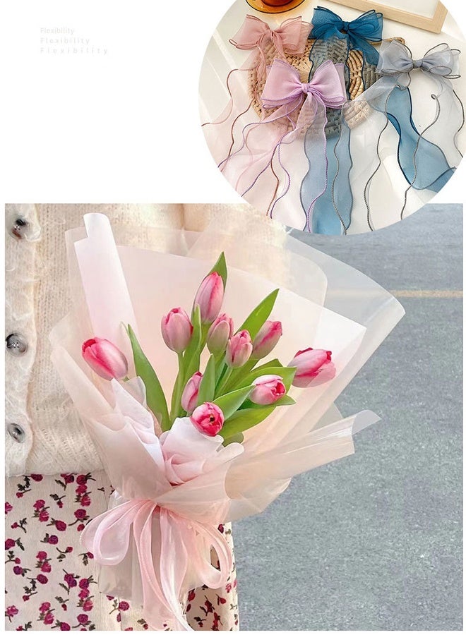 Zeemey 5pcs, 1.57 inch x 10 yards (Total 50 yards), Cake Flower Ribbon Tie, Butterfly DIY Headband Material, Wave Curl Packaging Tie, Fishtail Yarn Woven Satin Floating Color Ribbon For Room Decoration, Wedding Party Decoration Ribbon, Unique Gift Box Tie Ribbon - Image 2