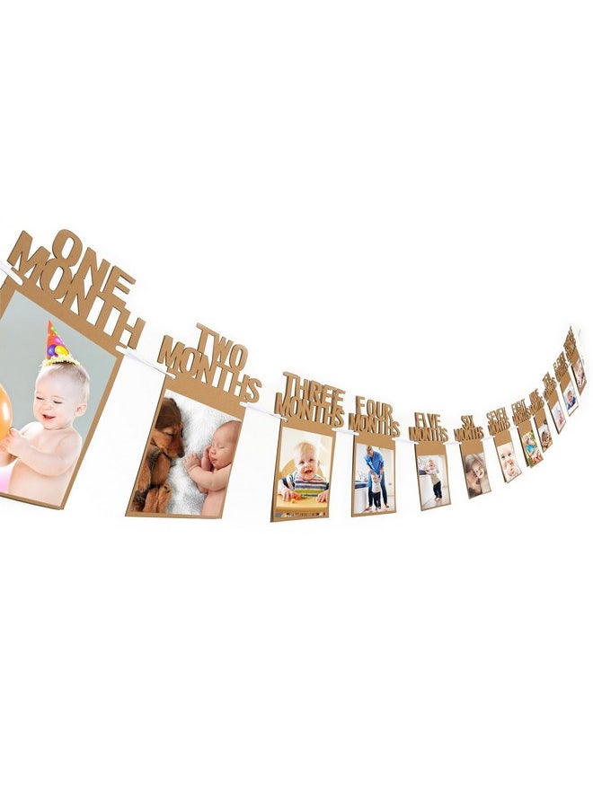 توي إكس إي - TOYXE 40672 إكليل عيد الميلاد الأول لافتة صور الطفل من عمر 1 إلى 12 شهرًا، ديكور حفلات، ورق كرافت سميك (بني) - Image 1