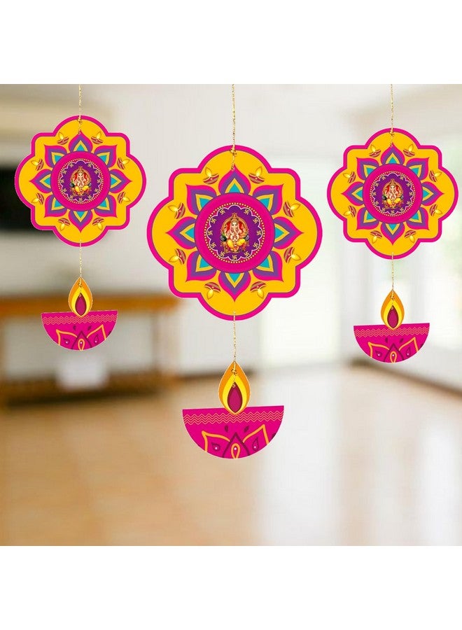TOYXE Happy Diwali Ganesh Printed with Hanging Deepak Paper Decoration Items for Office Shops Home Decotation Pack of 5 Pcs - Image 1
