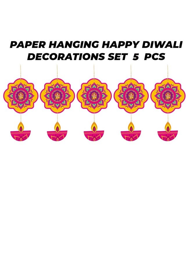TOYXE Happy Diwali Ganesh Printed with Hanging Deepak Paper Decoration Items for Office Shops Home Decotation Pack of 5 Pcs - Image 2