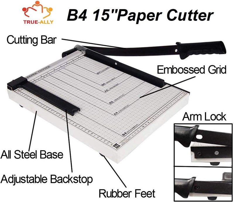 True-Ally Paper Cutter FC / B4 15 inch Heavy Duty Professional Paper Trimmer, Guillotine Craft Machine for Office, Home, Craft, Photo Studio (B4, A4, B5, A5, B6, B7) (White, 16 x 11.75 x 1.2 inch) - Image 4