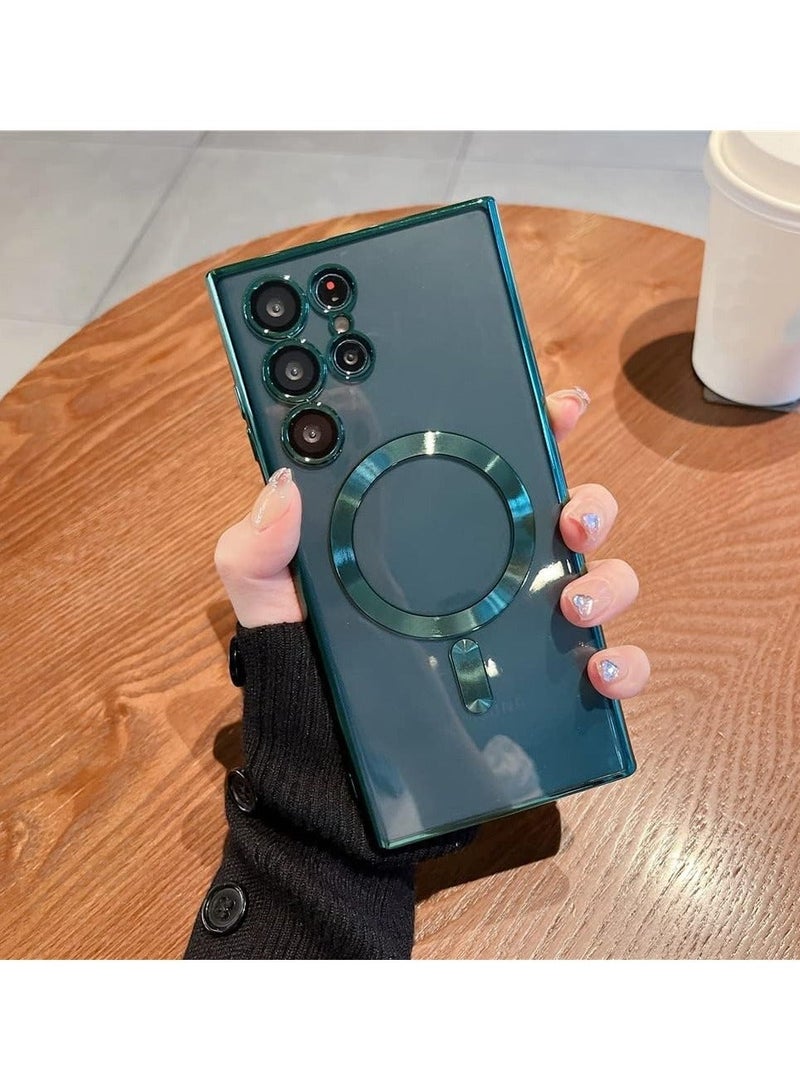 Arabest Classic Plating Magnetic Magsafe Wireless Transparent Clear Case for Samsung Galaxy S23 Ultra Dark Green - Image 1