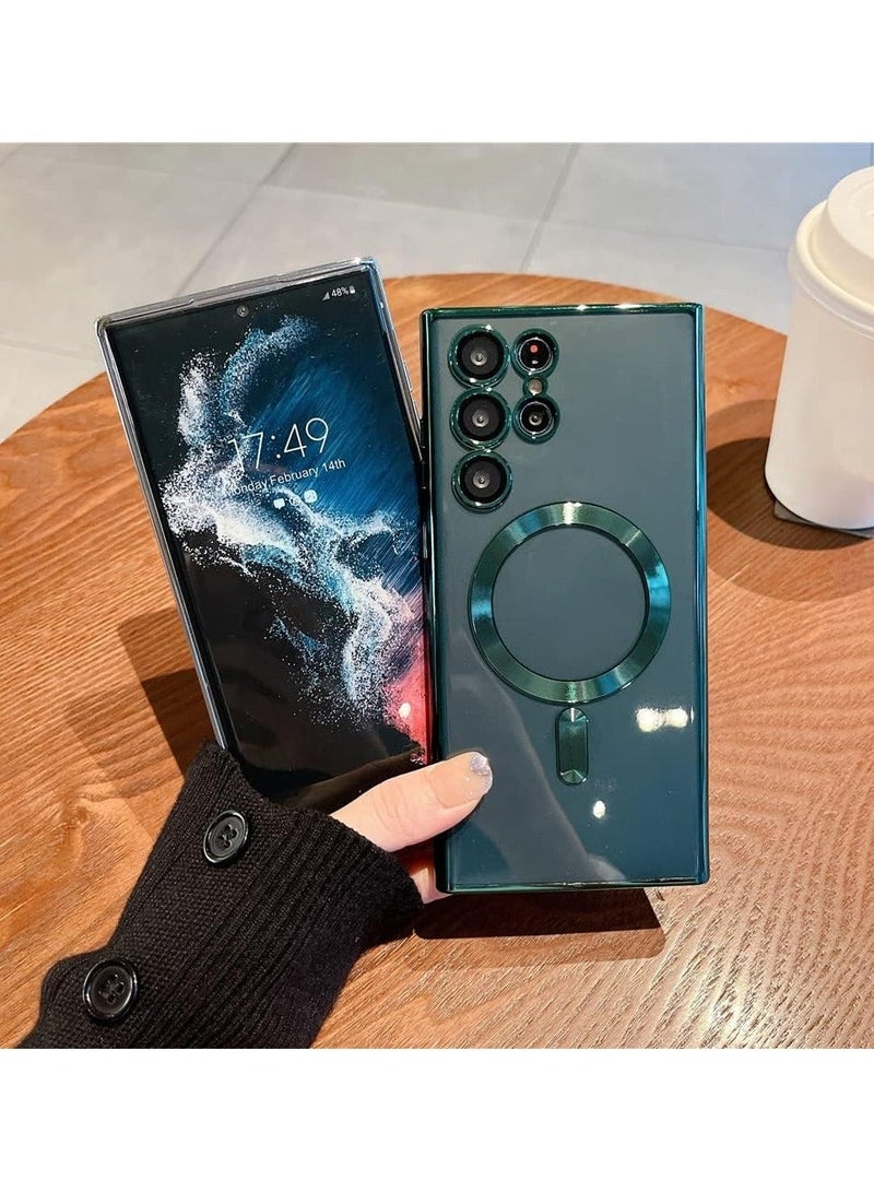 Arabest Classic Plating Magnetic Magsafe Wireless Transparent Clear Case for Samsung Galaxy S23 Ultra Dark Green - Image 3