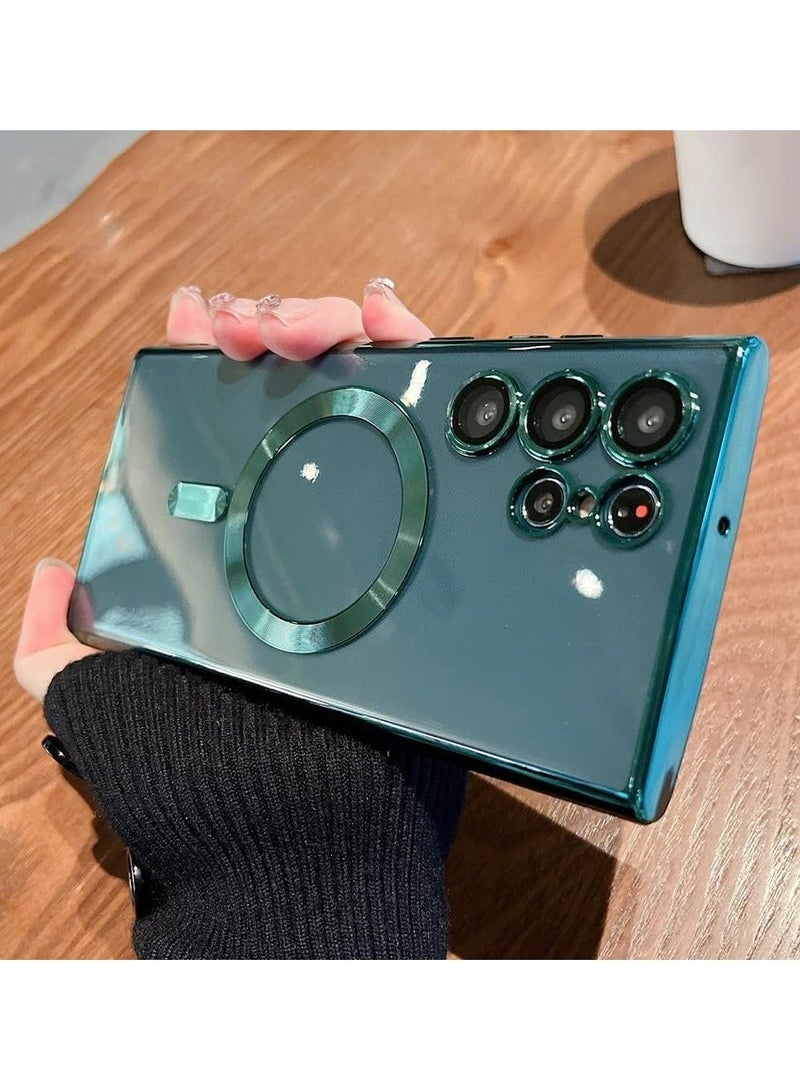 Arabest Classic Plating Magnetic Magsafe Wireless Transparent Clear Case for Samsung Galaxy S23 Ultra Dark Green - Image 2