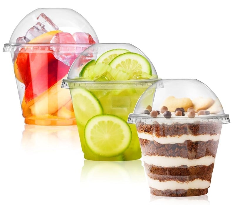 BALDCC 9 oz Clear Plastic Cups with Dome Lids 50 Pack Dessert Cups Disposable Clear Cups for Yogurt Fruit Ice CreamCupcakeCandy Cold Drinks Etc
