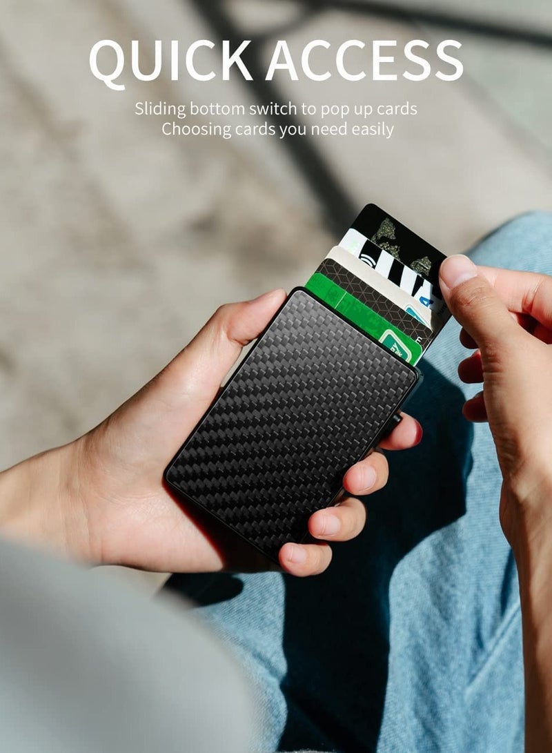 KASTWAVE Card Wallet Pop-Up Card Wallet for Men Minimalist Credit Card Holder Slim Carbon Fiber Wallet RFID Blocking(Carbon Fiber) - Image 3