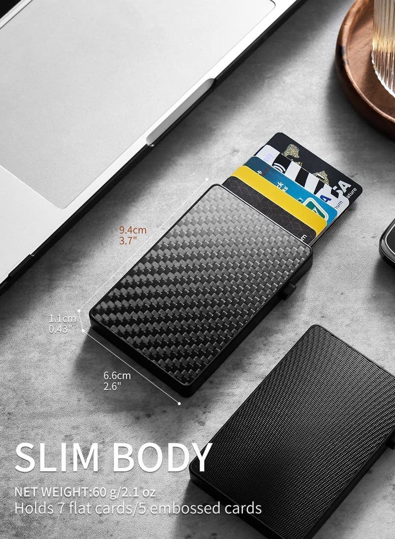 KASTWAVE Card Wallet Pop-Up Card Wallet for Men Minimalist Credit Card Holder Slim Carbon Fiber Wallet RFID Blocking(Carbon Fiber) - Image 5
