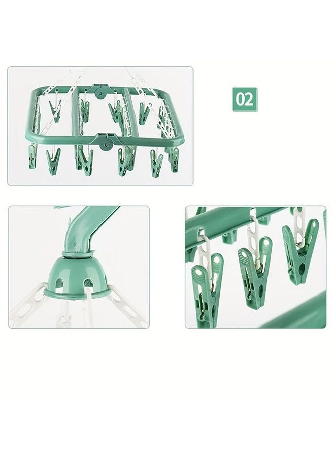 Nordic Pink 32 Clip Multipurpose Hanging Clothes Dryer Durable Plastic Laundry Hanger Space Saving Socks Underwear Drying Rack - Image 5