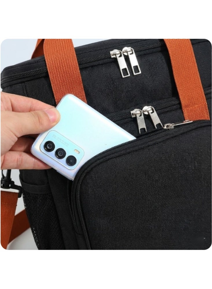 Black Unisex Double-Layer Insulated Lunch Bag — Leak-Proof Insulated Tote with Adjustable Shoulder Strap — Reusable Lunch Cooler for Work, Picnics, Beach, and Family Trips - Image 3