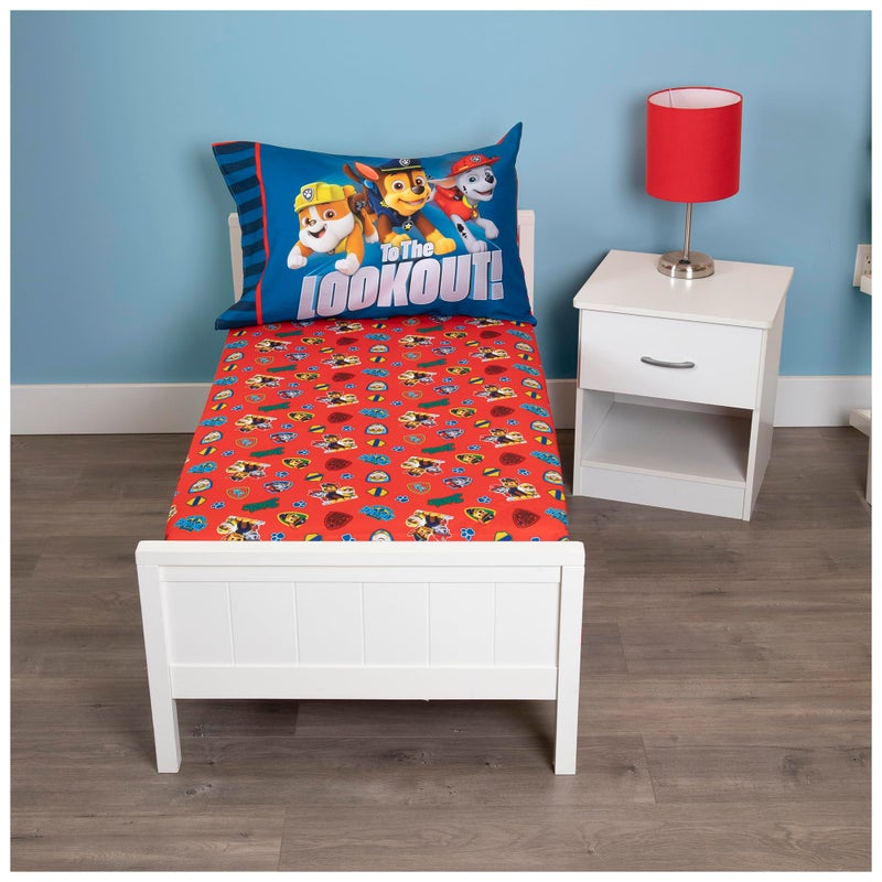Paw Patrol Sheet Set - Fits Toddler Bed or Crib Mattress - Fitted Sheet and Reversible Pillowcase, Red - Image 4