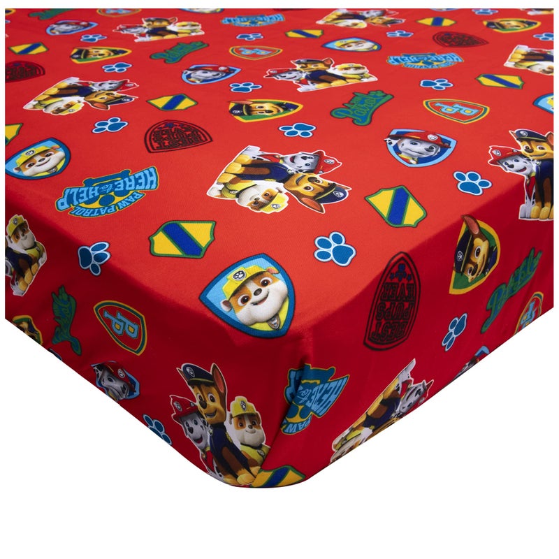 Paw Patrol Sheet Set - Fits Toddler Bed or Crib Mattress - Fitted Sheet and Reversible Pillowcase, Red - Image 1