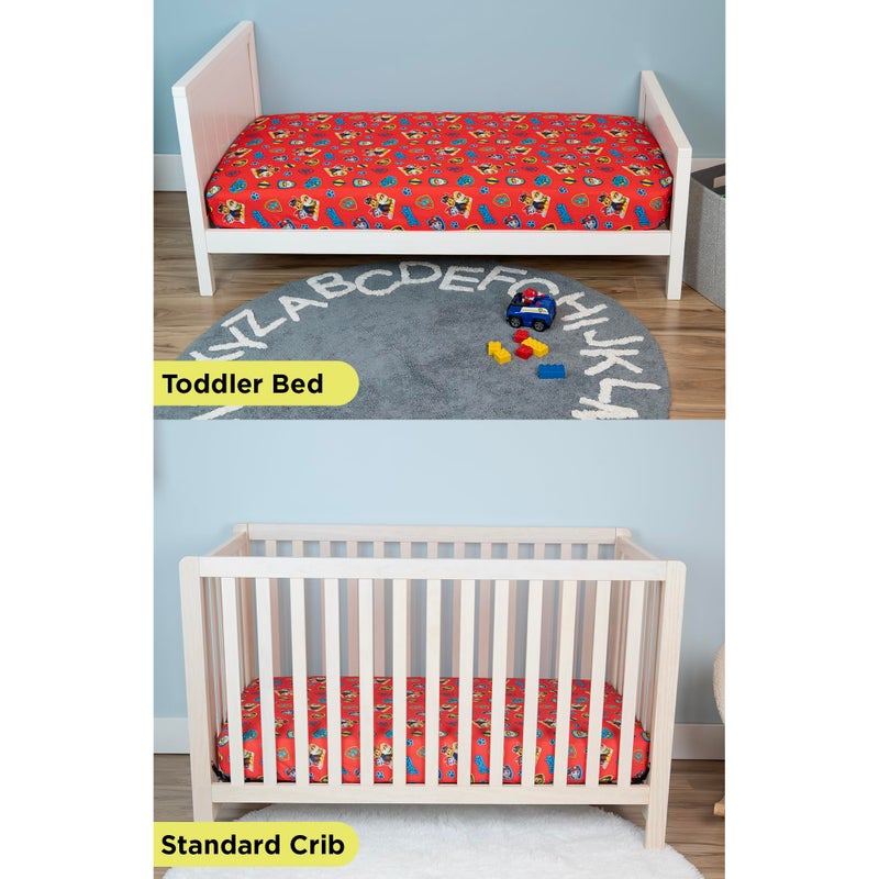 Paw Patrol Sheet Set - Fits Toddler Bed or Crib Mattress - Fitted Sheet and Reversible Pillowcase, Red - Image 2