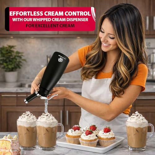 ROYLO GLOBE Professional 500 ml Aluminum Whipped Cream Dispenser With 5 Decorating Nozzles -Whipped Cream Maker With 2 Cleaning brushes-Heavy Duty Homemade Whipped Cream Canister 1 Pint (N20 Charger Not Included) - Image 2