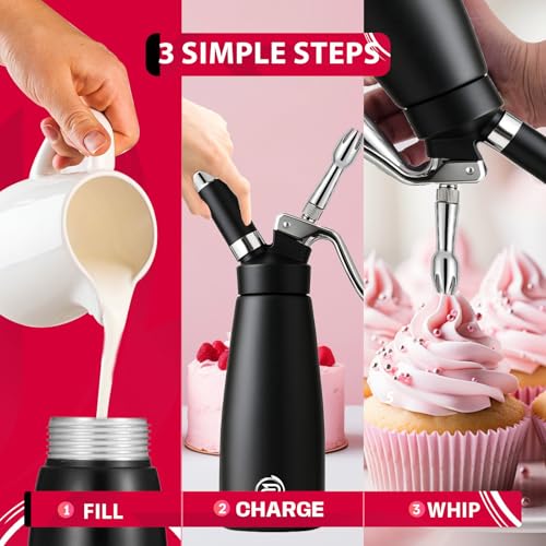 ROYLO GLOBE Professional 500 ml Aluminum Whipped Cream Dispenser With 5 Decorating Nozzles -Whipped Cream Maker With 2 Cleaning brushes-Heavy Duty Homemade Whipped Cream Canister 1 Pint (N20 Charger Not Included) - Image 4