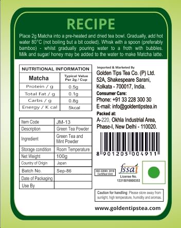 Golden Tips Japanese Mint Matcha Green Tea Powder – 100g (100 Servings) Tin Can, No Additives, Antioxidant-Rich Superfood, No Artificial Sweeteners - Image 4