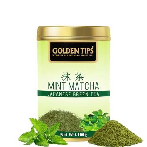 Golden Tips Japanese Mint Matcha Green Tea Powder – 100g (100 Servings) Tin Can, No Additives, Antioxidant-Rich Superfood, No Artificial Sweeteners - Image 1