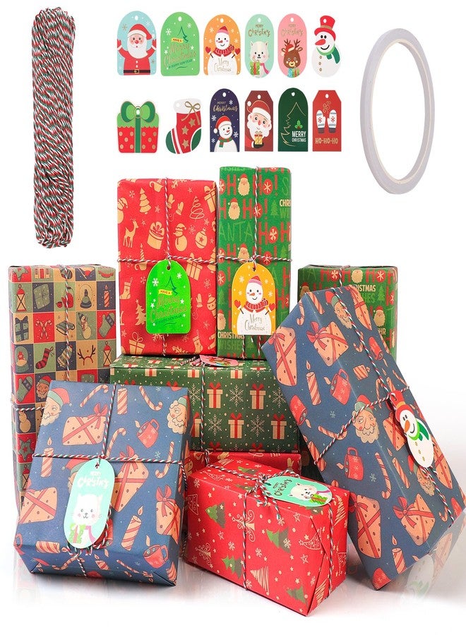 Jevrench Christmas Wrapping Paper, 12 Sheets of Gift Wrapping Paper with Santa Claus, Christmas Trees and More, Holiday Kraft Paper 20x28in with Gift Tags for Diy Gifts - Image 1