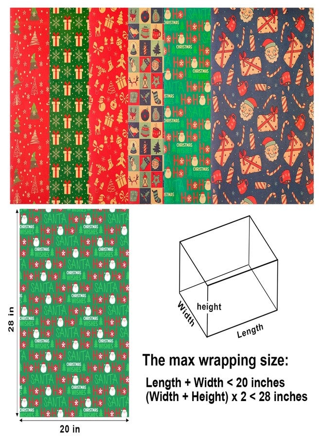 Jevrench Christmas Wrapping Paper, 12 Sheets of Gift Wrapping Paper with Santa Claus, Christmas Trees and More, Holiday Kraft Paper 20x28in with Gift Tags for Diy Gifts - Image 2