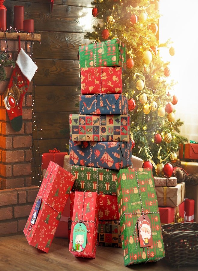 Jevrench Christmas Wrapping Paper, 12 Sheets of Gift Wrapping Paper with Santa Claus, Christmas Trees and More, Holiday Kraft Paper 20x28in with Gift Tags for Diy Gifts - Image 3
