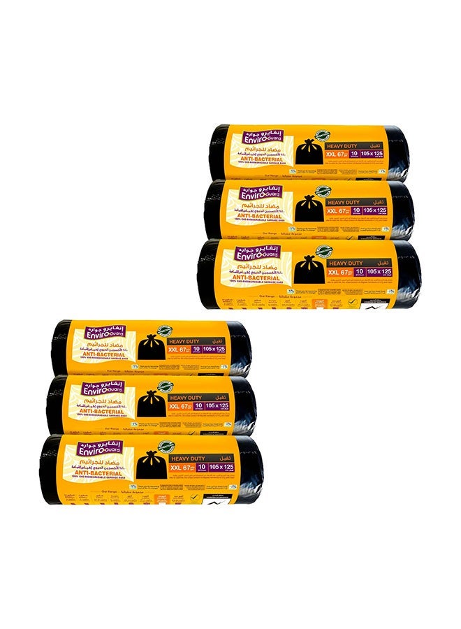 Enviro Guard Anti-Bacterial Black Garbage Bags 105 x 125 cm – Heavy Duty Large Trash Bags, Leak Resistant Bin Liners – Pack of 6 (60 Bags Total) - Image 1