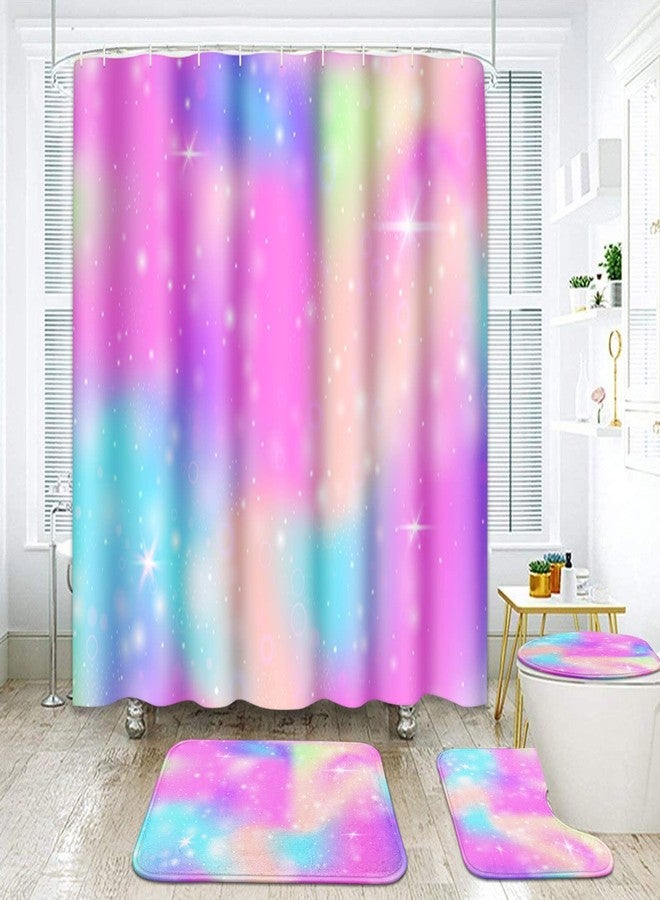 ArtSocket Unicorn Rainbow Bathroom Set with Shower Curtain and Rugs Accessory, Universe Princess Watercolor Fantasy Shower Curtain, Abstract Bathroom Decor 4 Pcs - Image 1