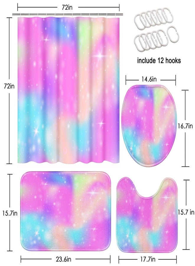 ArtSocket Unicorn Rainbow Bathroom Set with Shower Curtain and Rugs Accessory, Universe Princess Watercolor Fantasy Shower Curtain, Abstract Bathroom Decor 4 Pcs - Image 2