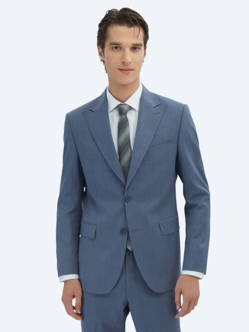 Kip Blue Striped Modern Fit Wool Blended Suit
