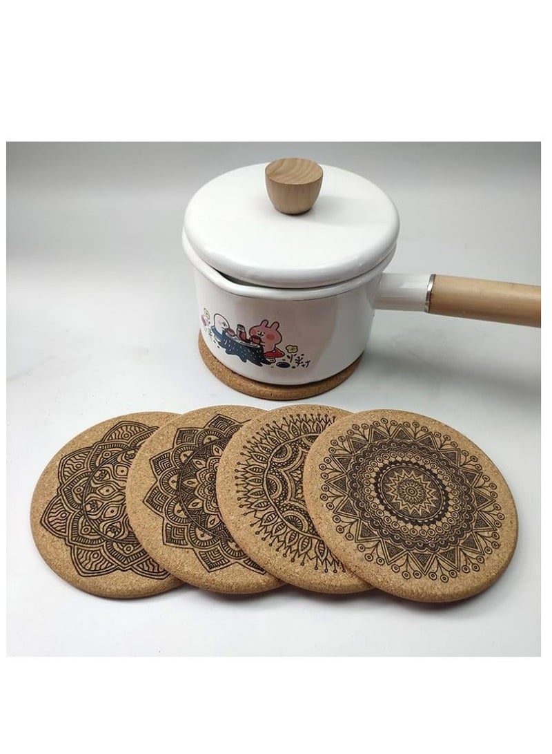 Loquat Set of 12 Mandala Pattern Cork Drink Coasters with Metal Holder, Reusable for Kitchen, Home, Office - Image 2