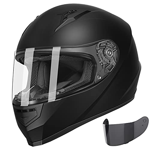 GLX GX11 Compact Motorcycle Helmet - Matte Black, Small - Full Face w/ Tinted Visor, DOT Approved - Image 1