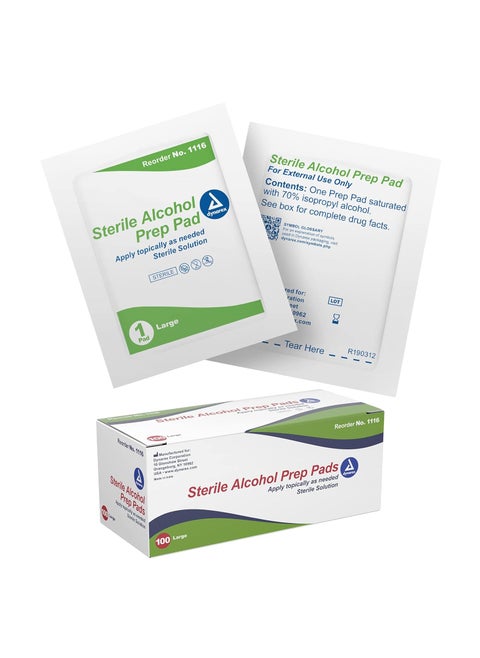 Dynarex Alcohol Prep Pads, Medical-Grade and Non-Woven Prep Pads, Saturated with 70% Isopropyl Alcohol, Rapid-Acting Antiseptic Wipes, 1-Ply, Large, 1 Case of 100 Alcohol Prep Pads