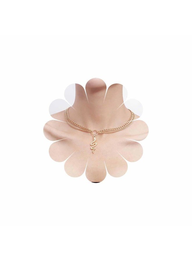 Zeshimb Gold Snake Necklace Choker Punk Layered Serpent Necklace Statement Animal Cobra Pendant Collar Necklace Jerwelry for Women Girls - Image 1