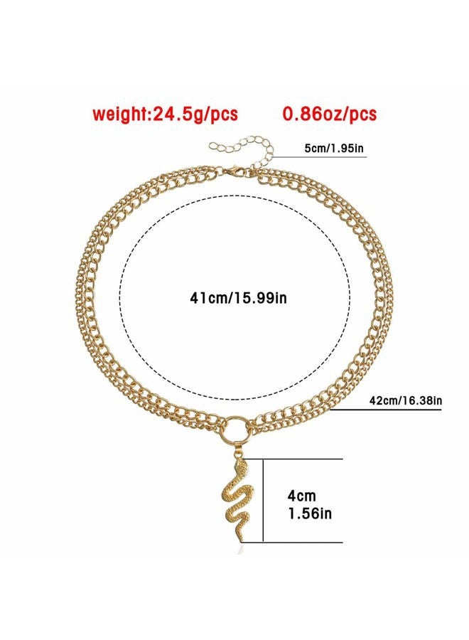 Zeshimb Gold Snake Necklace Choker Punk Layered Serpent Necklace Statement Animal Cobra Pendant Collar Necklace Jerwelry for Women Girls - Image 2