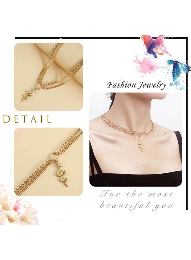 Zeshimb Gold Snake Necklace Choker Punk Layered Serpent Necklace Statement Animal Cobra Pendant Collar Necklace Jerwelry for Women Girls - Image 3
