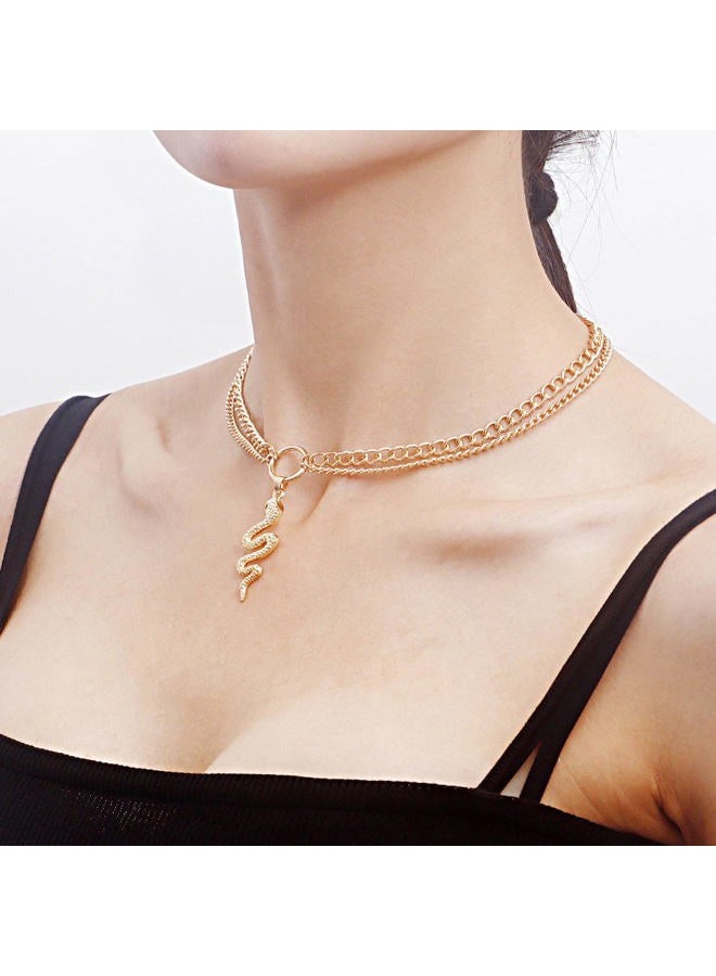 Zeshimb Gold Snake Necklace Choker Punk Layered Serpent Necklace Statement Animal Cobra Pendant Collar Necklace Jerwelry for Women Girls - Image 5