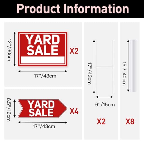 ComboJoy 6 Pcs Yard Sale Signs with Stakes, 2-Pack Large Yard Sale Signs 17" x 12" and 4-Pack Arrow Sale Signs 17" x 6", Double-Sided Waterproof Yard Signs for Yard Sale Kit and Supplies - Image 2