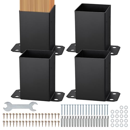 VEVOR 4x4 Post Bracket 4PC Post Base Brackets Inner Size 36x36 Heavy Duty PowderCoated Post Anchor Matte Black Wood Post Brackets for Pavilion Deck Railing Support Deck Base Plate - Image 1