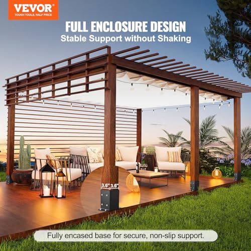 VEVOR 4x4 Post Bracket 4PC Post Base Brackets Inner Size 36x36 Heavy Duty PowderCoated Post Anchor Matte Black Wood Post Brackets for Pavilion Deck Railing Support Deck Base Plate - Image 3