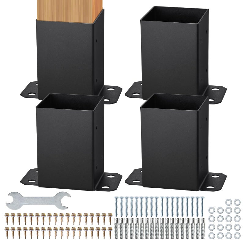 VEVOR 4x4 Post Bracket 4PC Post Base Brackets Inner Size 36x36 Heavy Duty PowderCoated Post Anchor Matte Black Wood Post Brackets for Pavilion Deck Railing Support Deck Base Plate - Image 2