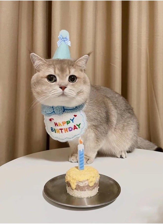 rocooart Dog and Cat Birthday Hat and Belt Set, Cute Pet Birthday Party Supplies Decoration Kit, Embroidered Birthday Gift for Girls Boys Kittens Blue  - Image 2