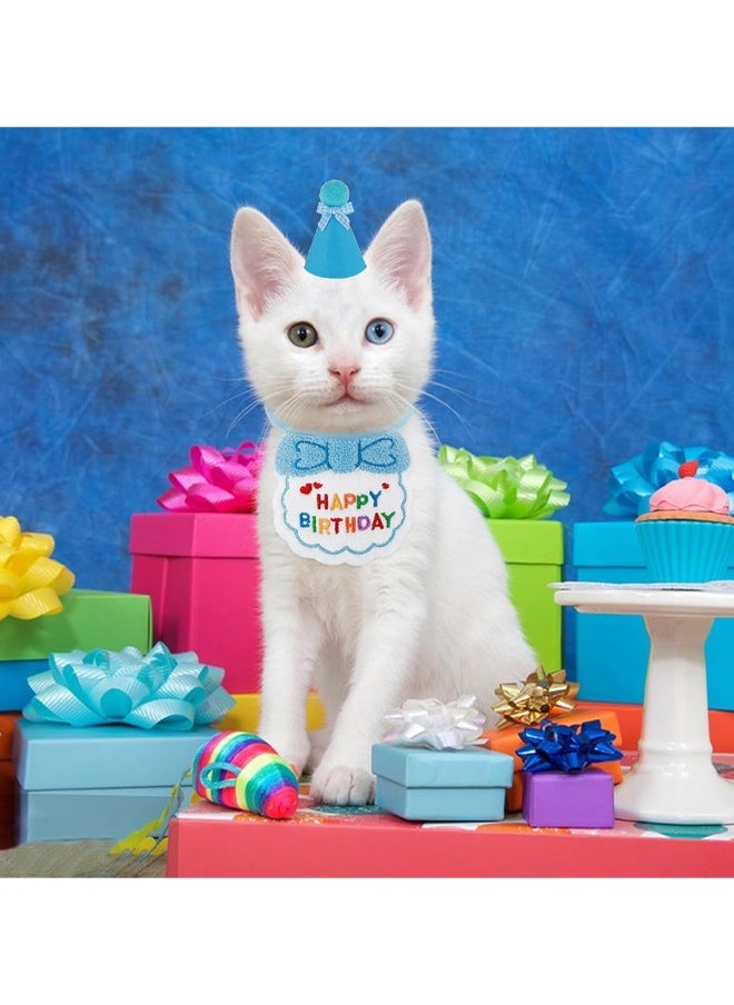 rocooart Dog and Cat Birthday Hat and Belt Set, Cute Pet Birthday Party Supplies Decoration Kit, Embroidered Birthday Gift for Girls Boys Kittens Blue  - Image 5