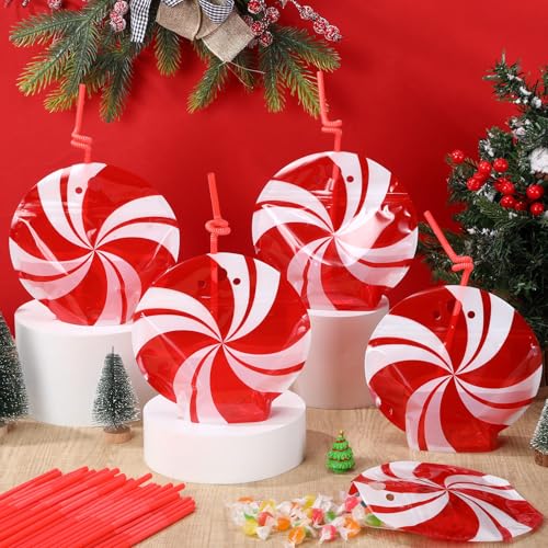 Jingmore 50 Set 8 oz Drink Pouches with Straws Heavyduty Zipper Reclosable Liquor Smoothie Bags Cute Treat Packing Bags for Festive Parties DIY Gifts Daily UseCandyRed and White - Image 3