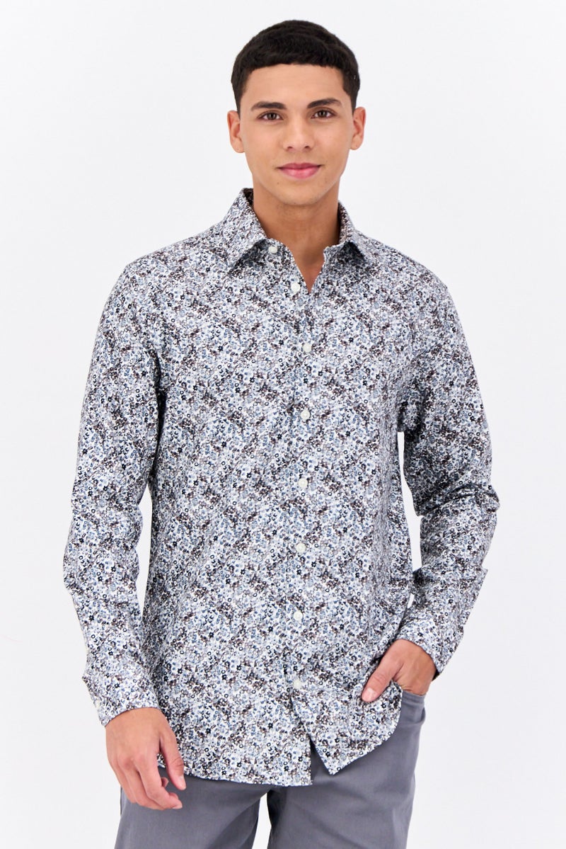 Selected Homme Men Slim Fit Allover Print Long Sleeves Casual Shirt, Multicolor - Image 1