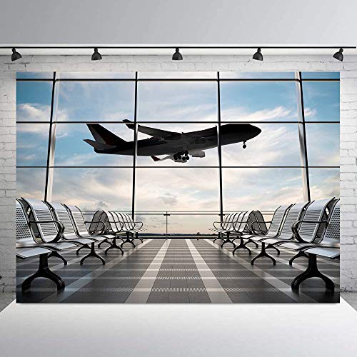 INRUI RUINI Airport Terminal Photography Backdrop Airplane Departure Airport Lounge Party Decorations Banner 7x5FT - Image 1