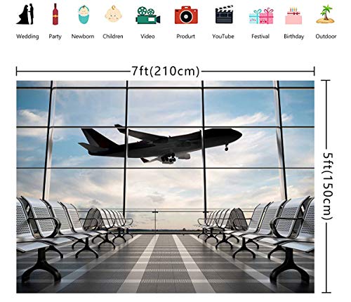 INRUI RUINI Airport Terminal Photography Backdrop Airplane Departure Airport Lounge Party Decorations Banner 7x5FT - Image 3