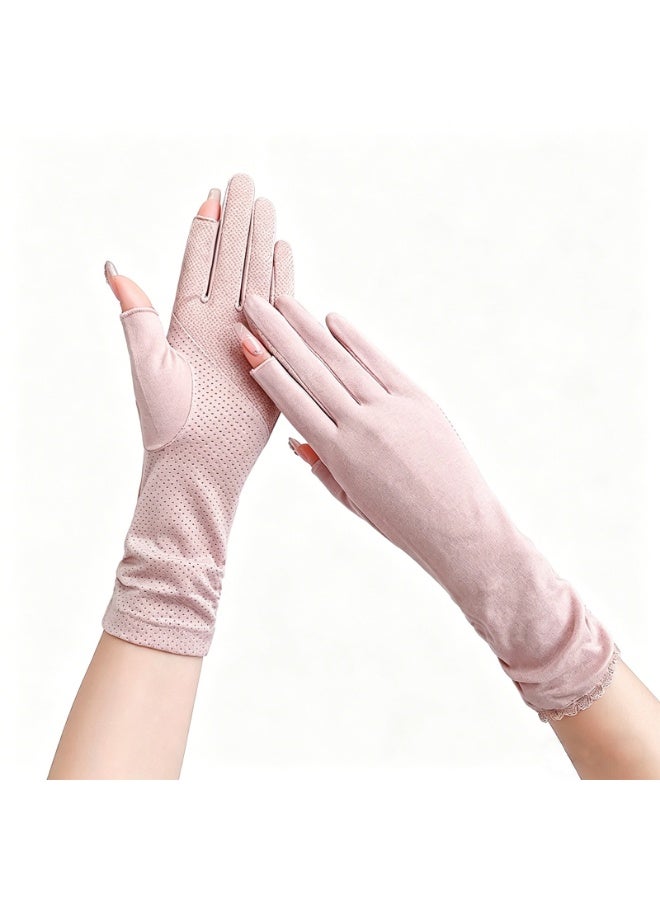 Women's Anti Slip Elastic Cycling Sun Shading Breathable Touch Screen Summer Driving Sun Protection Gloves - Image 1