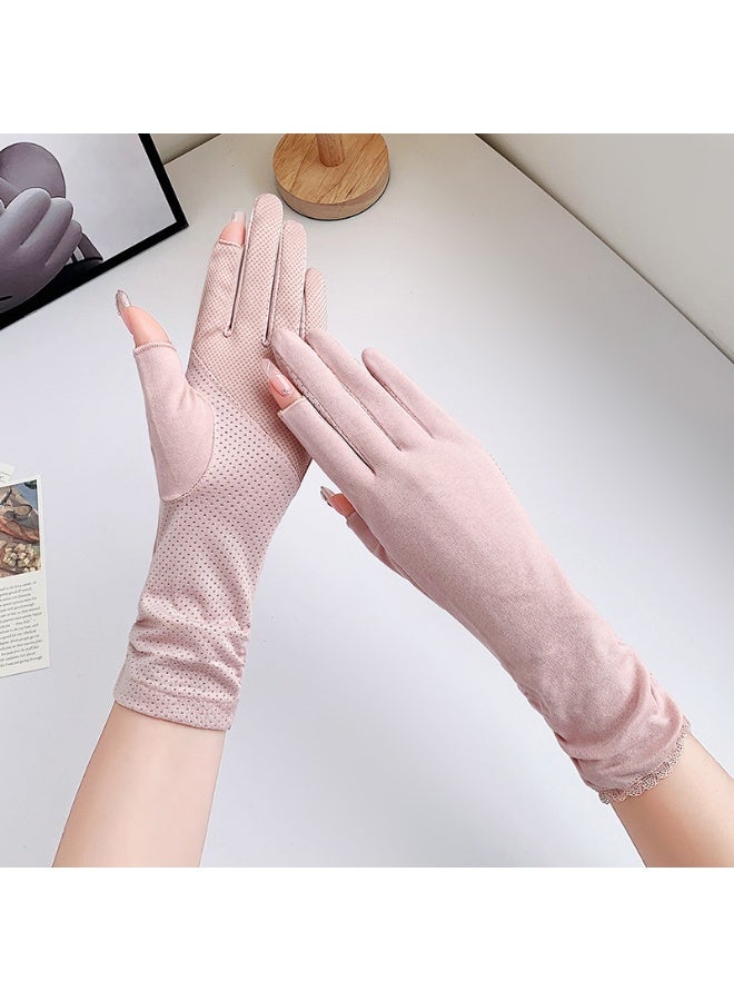 Women's Anti Slip Elastic Cycling Sun Shading Breathable Touch Screen Summer Driving Sun Protection Gloves - Image 2